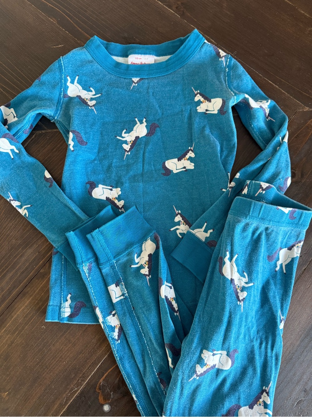 Hanna Andersson Teal Unicorn 100% Organic Cotton PJs Size 5